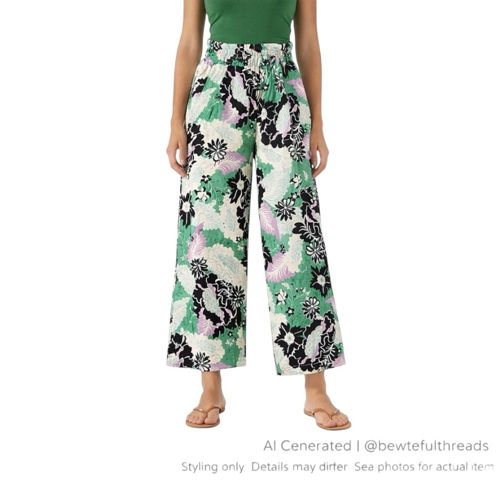 Maeve Anthropologie XS Tropical Floral Wide Leg Resort Pants Smocked